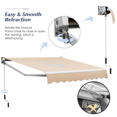 8FT  6.5FT Retractable Aluminum Patio Sun Awning-Beige