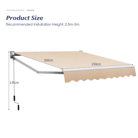8FT  6.5FT Retractable Aluminum Patio Sun Awning-Beige