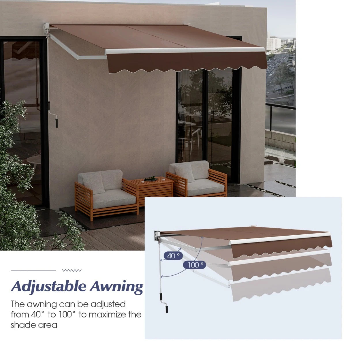 8 x 6.6 Feet Patio Retractable Awning withManual Crank Handle-Coffee