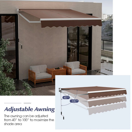 8 x 6.6 Feet Patio Retractable Awning withManual Crank Handle-Coffee