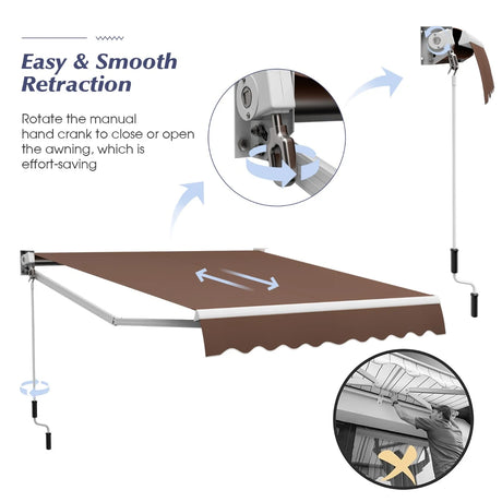 8 x 6.6 Feet Patio Retractable Awning withManual Crank Handle-Coffee