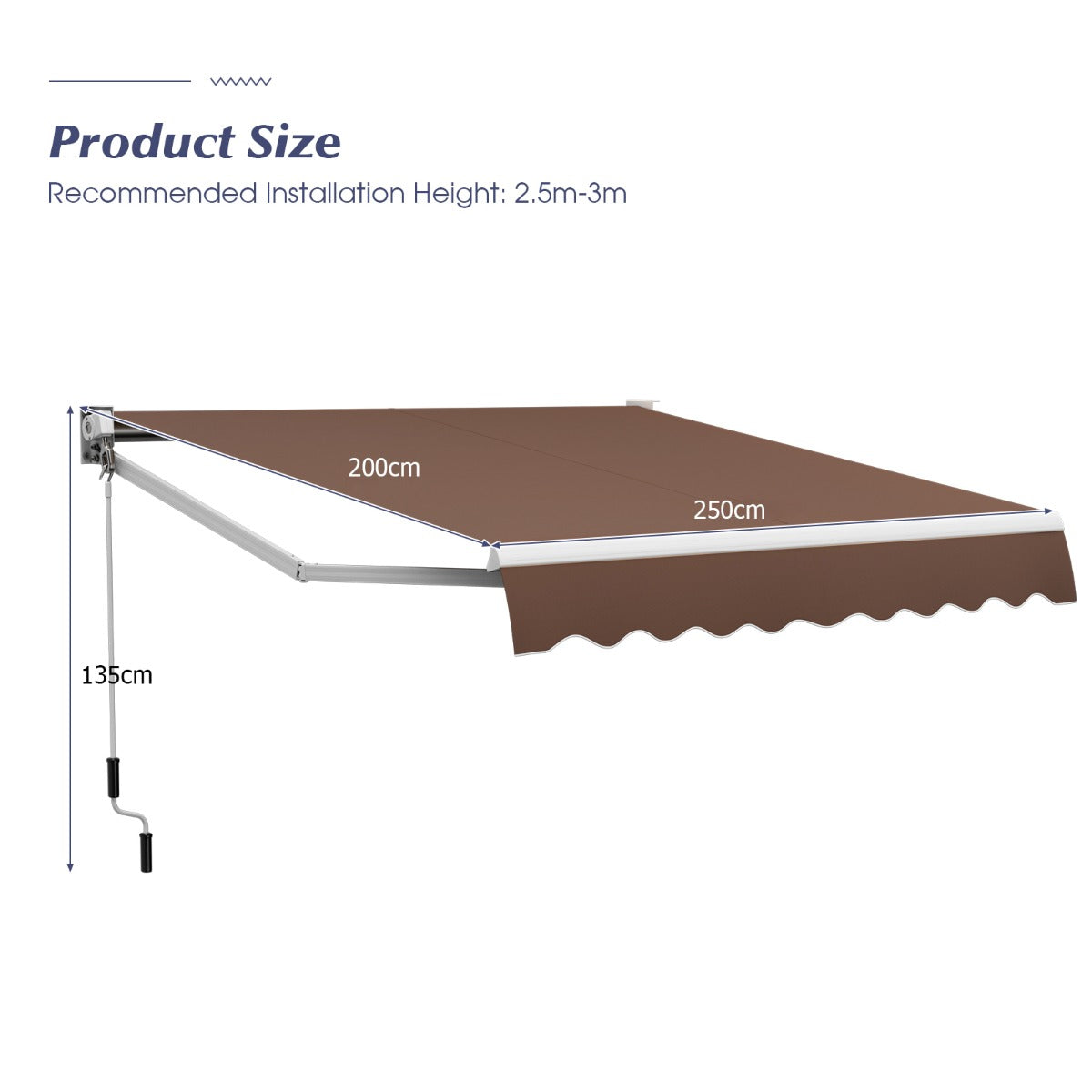 8 x 6.6 Feet Patio Retractable Awning withManual Crank Handle-Coffee