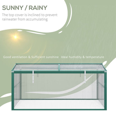 Outsunny Aluminium Polycarbonate Greenhouse Cold Frame Grow House, Openable Top for Flowers and Vegetables, 130x70x61cm