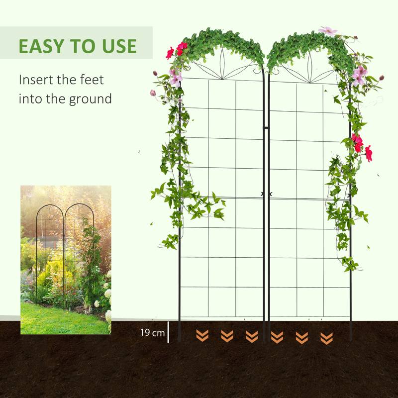 Outsunny Metal Trellis Set of 2, Garden Trellis for Climbing Plants Support Frames, Grid Design