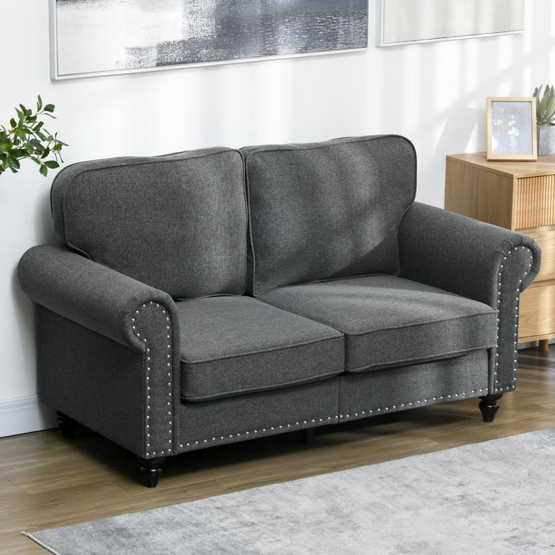 HOMCOM Two-Seater Mid-Century Sofa, with Pocket Springs - Charcoal Grey