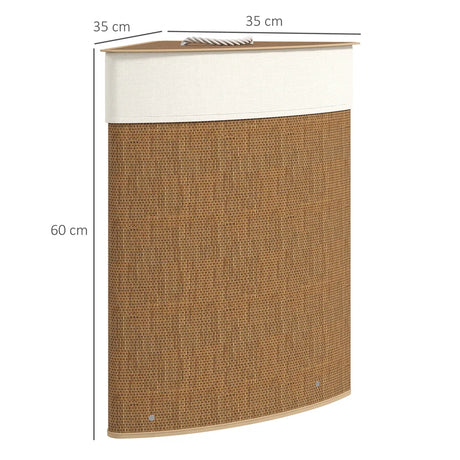 HOMCOM Bamboo Laundry Basket with Lid, 55L Corner Laundry Hamper with Removable Washable Liner Bag, Bathroom Triangle Washing Basket, 35 x 35 x 60 cm, Brown