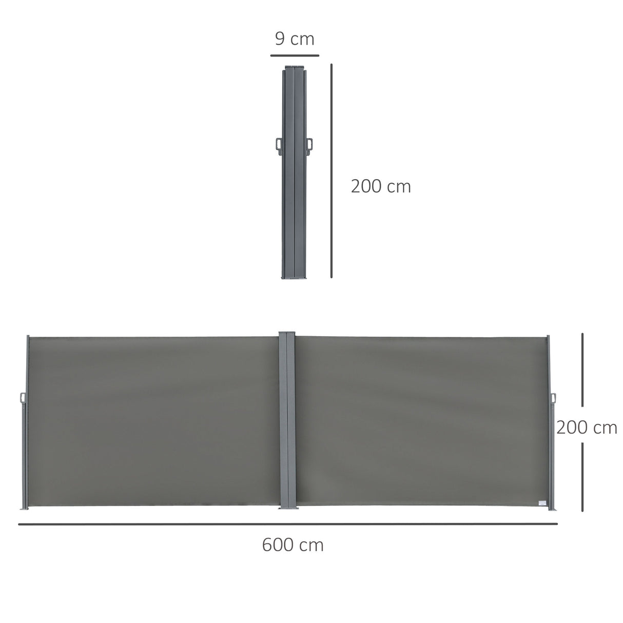 Outsunny 6 x 2m Retractable Sun Side Awning Screen Fence Patio Garden Wall Balcony Screening Panel Outdoor Blind Privacy Divider  Grey