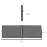 Outsunny 6 x 2m Retractable Sun Side Awning Screen Fence Patio Garden Wall Balcony Screening Panel Outdoor Blind Privacy Divider  Grey