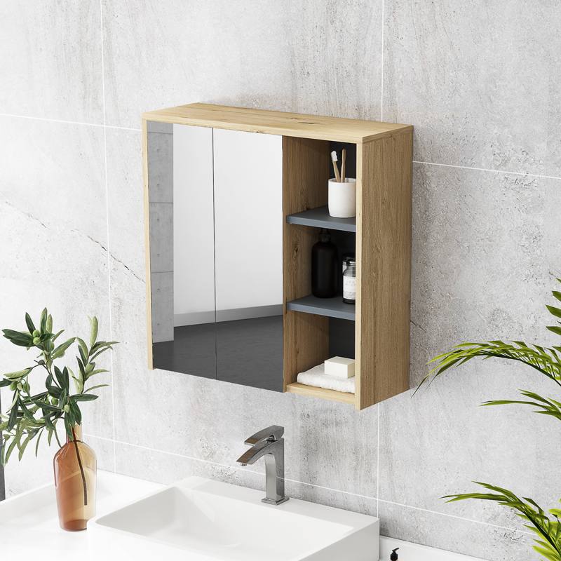 HOMCOM Five-Shelf Mirrored Bathroom Cabinet - Wood-Effect