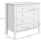 HOMCOM Modern Chest of Drawers, 5 Drawer Storage Cabinet with Metal Handles and Runners for Bedroom, White