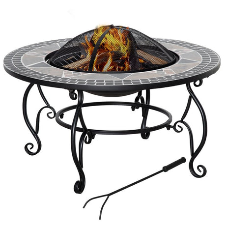 Outsunny 3-in-1 Φ80cm Outdoor Fire Pit, Mosaic Garden Table, BBQ Grill, Patio Heater Firepit Bowl with Spark Screen Cover, Fire Poker for Backyard Bonfire