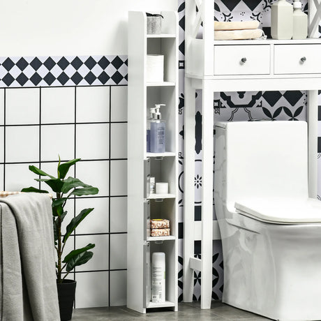 kleankin Modern Bathroom Storage Cabinet, Freestanding Tall Bathroom Cabinet with Open Shelves and 3 Cupboards with Door, for Bedroom Hallway, Grey