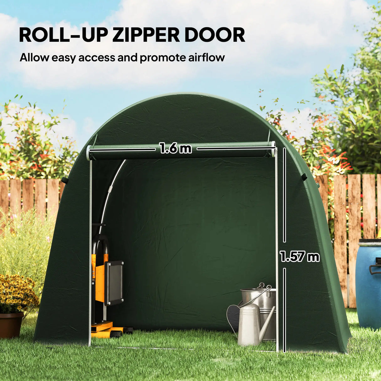 Outsunny 8 x 4 ft Garden Storage Tent, Waterproof Bike Tent with Roll-up Zipper Door and Galvanised Metal Frame, Green