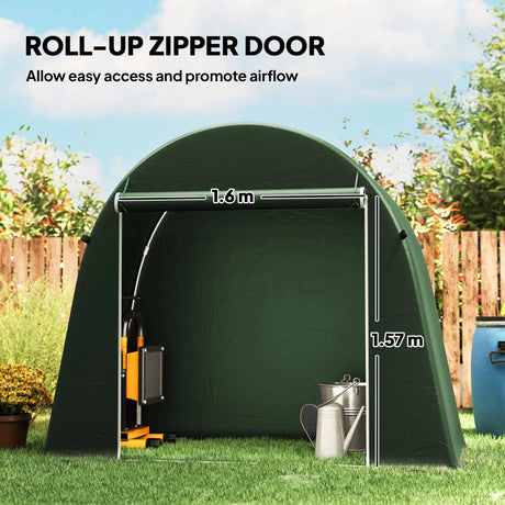 Outsunny 8 x 4 ft Garden Storage Tent, Waterproof Bike Tent with Roll-up Zipper Door and Galvanised Metal Frame, Green