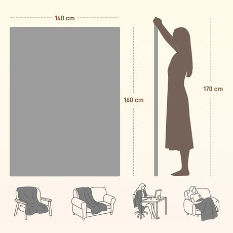 HOMCOM Electric Blanket with Dual Controllers, Machine Washable Heated Throw Blanket with Ultra Soft Flannel Fabric, 5 Heating Levels, 10 Hour Timer, Grey