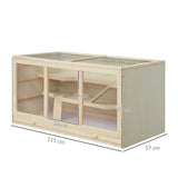 PawHut Wooden Hamster Cage, Small Animals Hutch with Tray, Openable Top, Exercise Play House Pen, 115L x 57W x 55Hcm, Natural