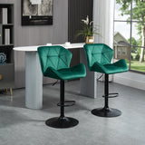 HOMCOM Bar Stools Set Of 2, Velvet-Touch Barstools with Metal Frame Footrest and Adjustable Height, Green