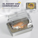 PawHut Extra Large Stainless Steel, Cat Litter Tray with Scoop, Flip Top