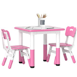 AIYAPLAY Height Adjustable Toddler Table and Chair Set, 3 Pcs Children Activity Table w/ 2 Chairs, for Playroom, Bedroom - Pink