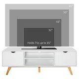 HOMCOM TV Stand Cabinet for TVs up to 65", Media Unit w/Wood Legs Storage Shelves Entertainment Center Modern Living Room Home Furniture White