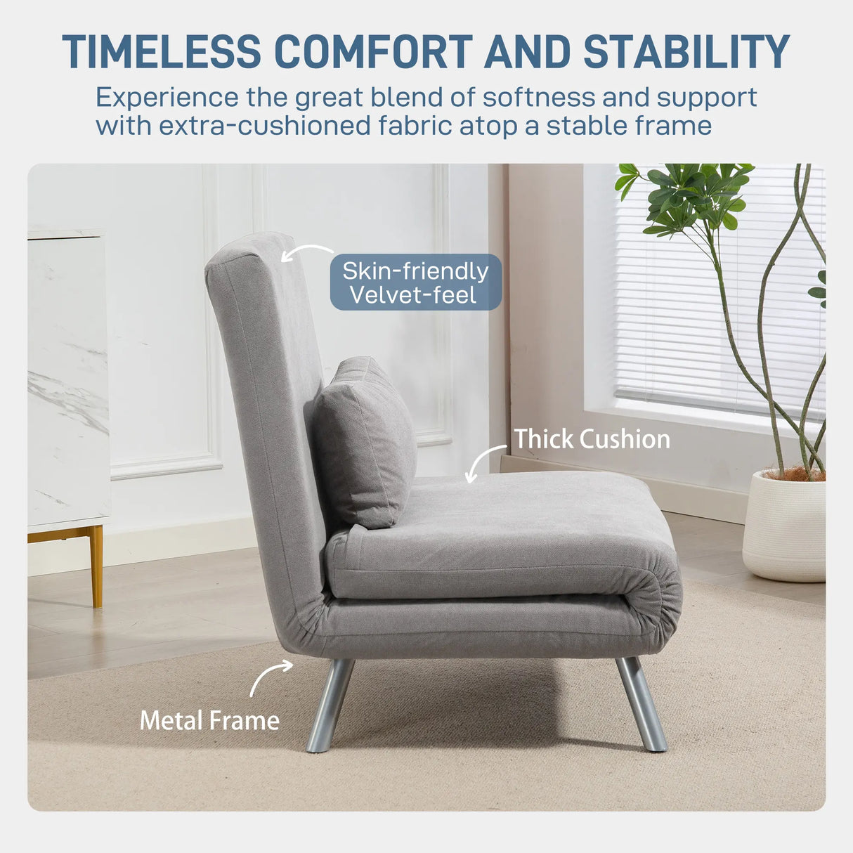 HOMCOM Single Velvet-Feel Chair Bed - Grey