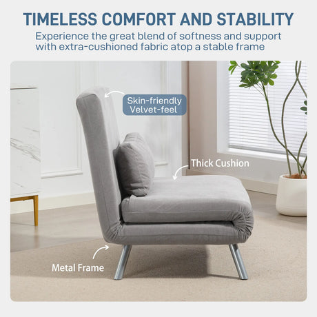 HOMCOM Single Velvet-Feel Chair Bed - Grey