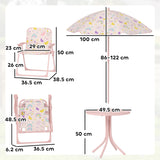 AIYAPLAY 4-Piece Kids Garden Table and Chair Set with Adjustable Parasol, Folding Chairs, Table, Rainbow Pattern, Pink