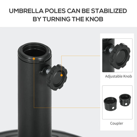 Outsunny Umbrella Base, Heavy Duty Concrete Base Holder with Steel Pole, Round Parasol Stand for Patio, Outdoor, Garden, Black
