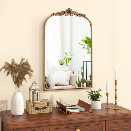 Arched Mirror for Wall Gold Traditional Vintage Ornate Baroque Mirror with Metal Frame-S