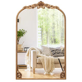 Arched Mirror for Wall Gold Traditional Vintage Ornate Baroque Mirror with Metal Frame-S