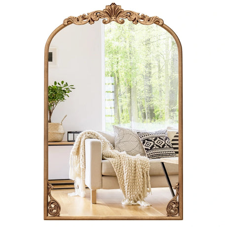 Arched Mirror for Wall Gold Traditional Vintage Ornate Baroque Mirror with Metal Frame-S