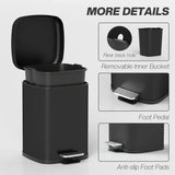 HOMCOM 12L Modern Boxy Metal Home Kitchen Bin - Black