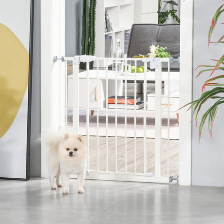 PawHut Pressure Fit Safety Gate, Adjustable Dog Gate, Pet Barrier for for Doorways, Staircases and Hallways with Auto Close, Double Locking, Opening 74-80cm, White