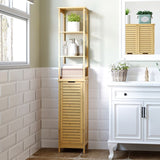 kleankin Tall Bathroom Cabinet, Slim Storage Cabinet, Tallboy Bamboo Storage Unit with 3-Tier Storage Shelves and Freestanding Organiser, Natural