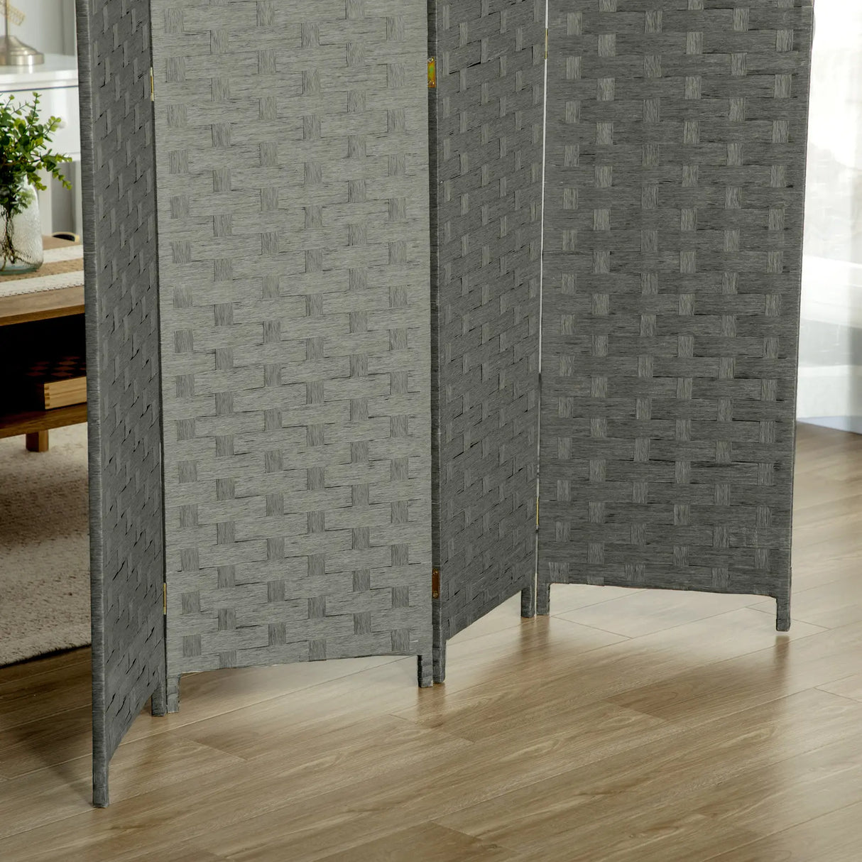 HOMCOM 4-Panel Room Dividers, Wave Fibre Freestanding Folding Privacy Screen Panels, Partition Wall Divider for Indoor Bedroom Office, 170 cm, Grey