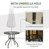 Outsunny Outdoor φ80cm Round Dining Table Tempered Glass Top Steel Frame Bistro Coffee End Side Table Garden w/ Parasol Hole