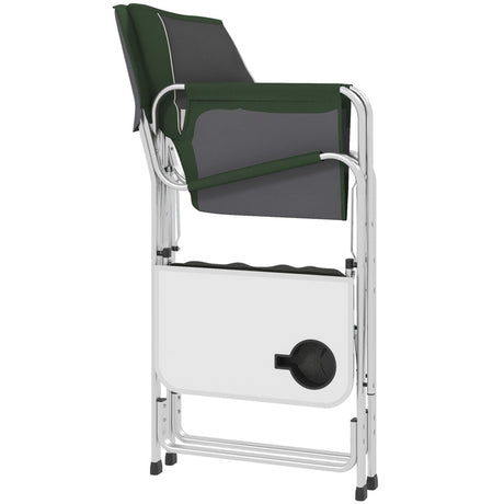 Outsunny Folding Aluminium Camping Chair, with Cooler Bag Table - Green