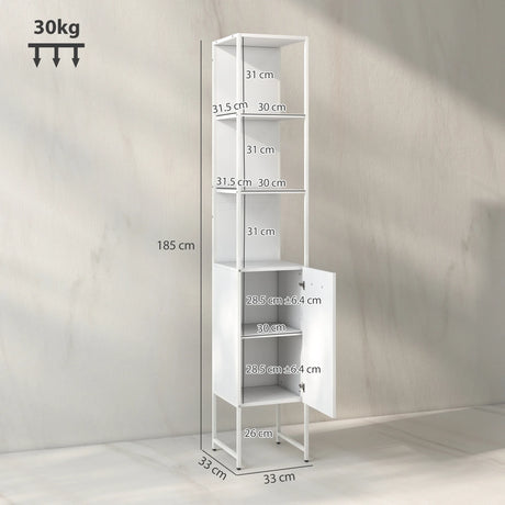 HOMCOM Tall Bathroom Cabinet with Open Shelves and Adjustable Shelf - White