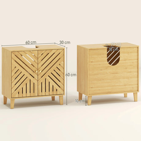 HOMCOM Bamboo Bathroom Under Sink Cabinet with Adjustable Shelf for Basin without Pedestal - Natural