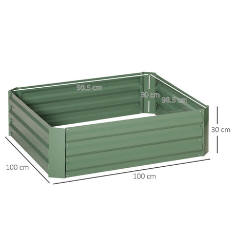 Outsunny Set of 2 291L Raised Garden Bed, Elevated Galvanised Planter Box for Flowers, Herbs, 100x100x30cm, Green