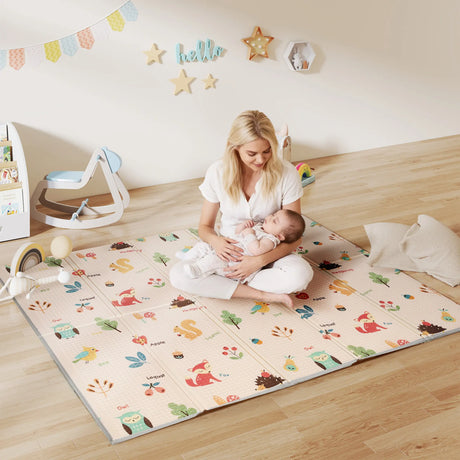 AIYAPLAY Foldable Baby Play Mat Double-Sided, Reversible Foam Soft Crawling Mat for Toddlers, for Bedroom, Nursery and Playroom