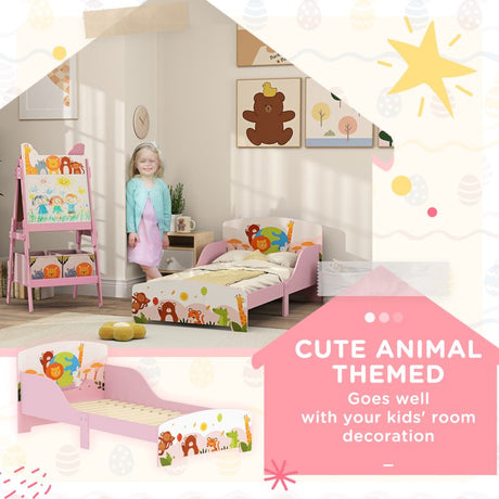 AIYAPLAY Cute Animal-Themed Toddler Bed w/ Safety Rails, 143 x 77 x 60cm