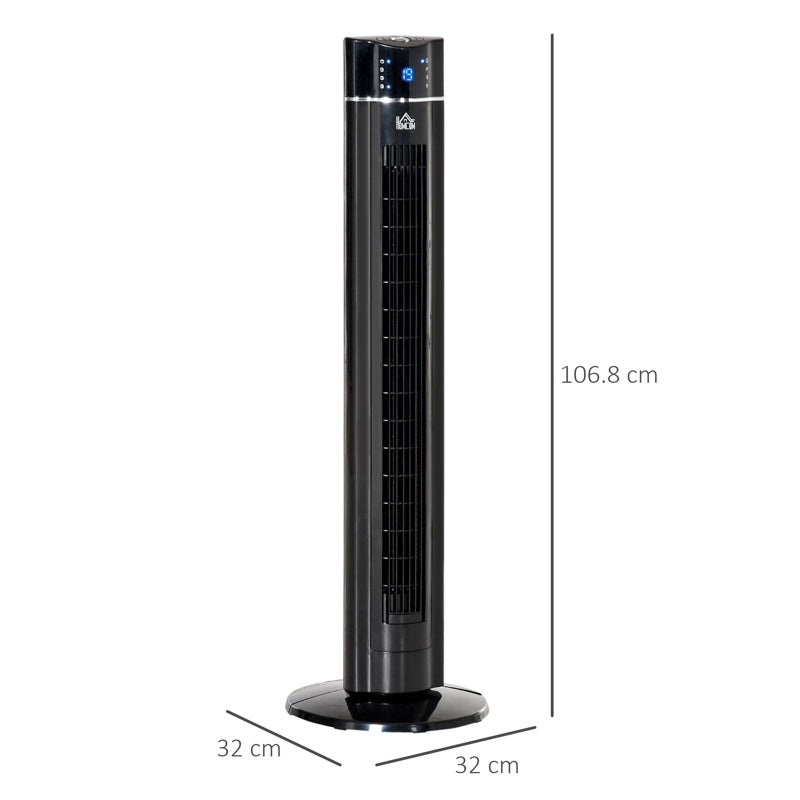 HOMCOM 42" Anion Tower Fan Cooling for Bedroom with 3 Speed, 3 Modes, 8h Timer, Oscillating, LED Panel, Remote Controller, Black