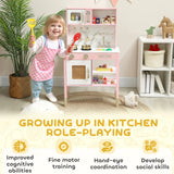 AIYAPLAY Kitchen Playset with Pretend Play Cooking Accessories, Play Kitchen with Oven, Microwave and Sink, Pink