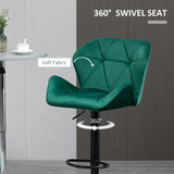 HOMCOM Bar Stools Set Of 2, Velvet-Touch Barstools with Metal Frame Footrest and Adjustable Height, Green