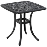 Outsunny Cast Aluminium Bistro Table, Outdoor Square Side Table with Umbrella Hole, Garden Table for Balcony, Black