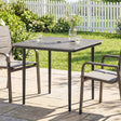 Outsunny Garden Dining Table for 4, 85 cm Square Outdoor Table with Umbrella Hole, Faux Wood Top, Metal Legs, Light Grey