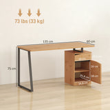 HOMCOM Computer Desk, Writing Desk with Cabinet, Drawer, Metal Legs, Work Table for Home Office Study, Natural Wood Finish