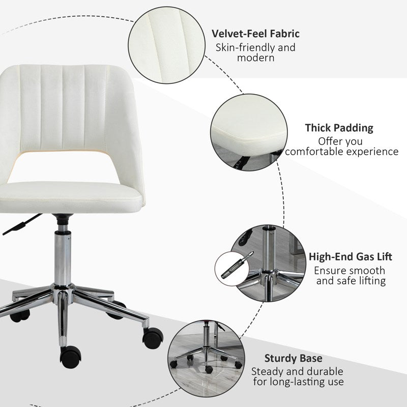 Vinsetto Armless Velvet-Feel Office Chair - Cream White