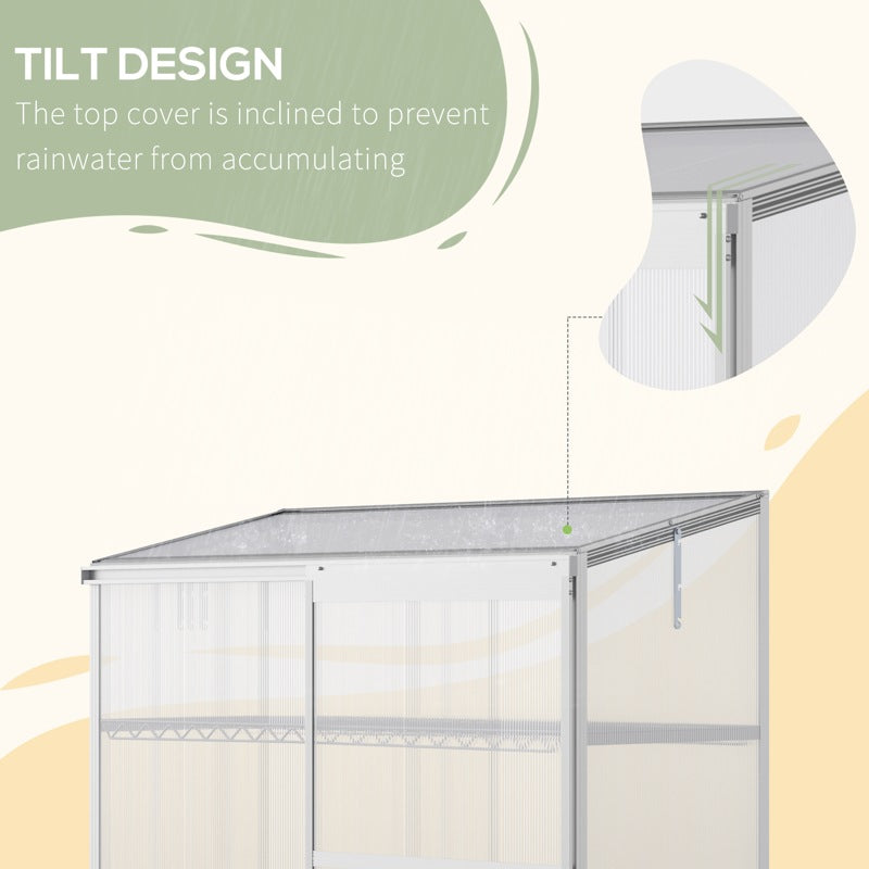 Outsunny 3 Tier Greenhouse Garden Outdoor Cold Frame Plant Flower Growth Transparent Polycarbonate Board Openable Roof Sliding Door w/ Foundation 131L x 58W x 140H cm